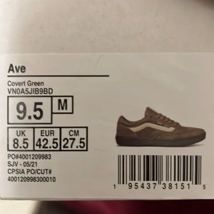 Vans “Ave” Color: Covert Green. Size: 9.5 M Width